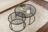 Modern Round Coffee Table Set of 2 Uru Black - Grey Glass - 80/60 cm 