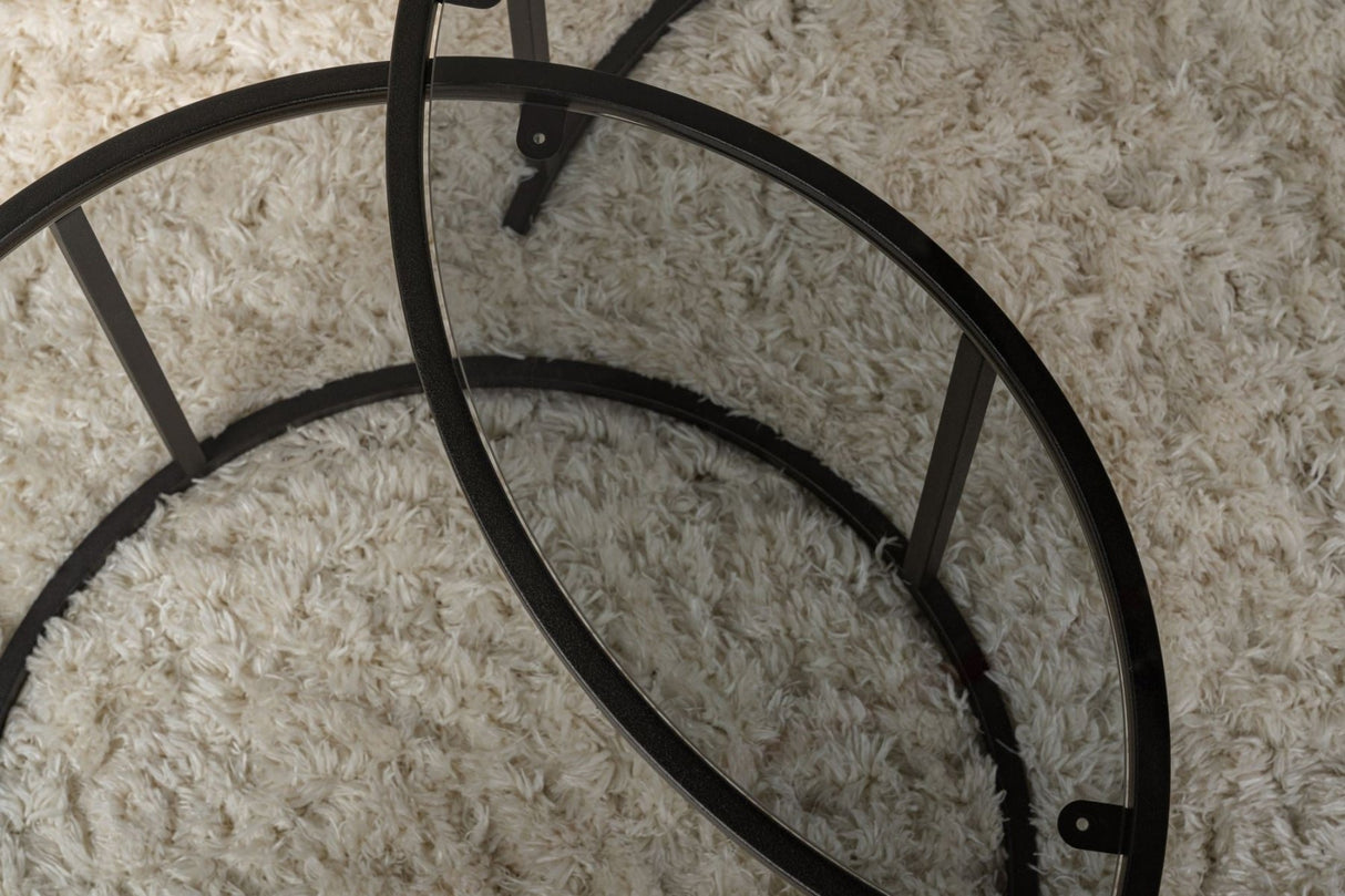 Modern Round Coffee Table Set of 2 Uru Black - Grey Glass - 80/60 cm 