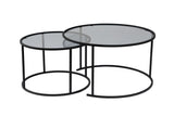 Modern Round Coffee Table Set of 2 Uru Black - Grey Glass - 80/60 cm 