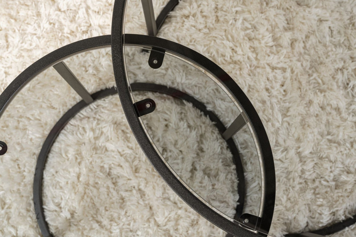 Modern Round Coffee Table Set of 2 Uru Black - Gray Glass - 60/42 cm 