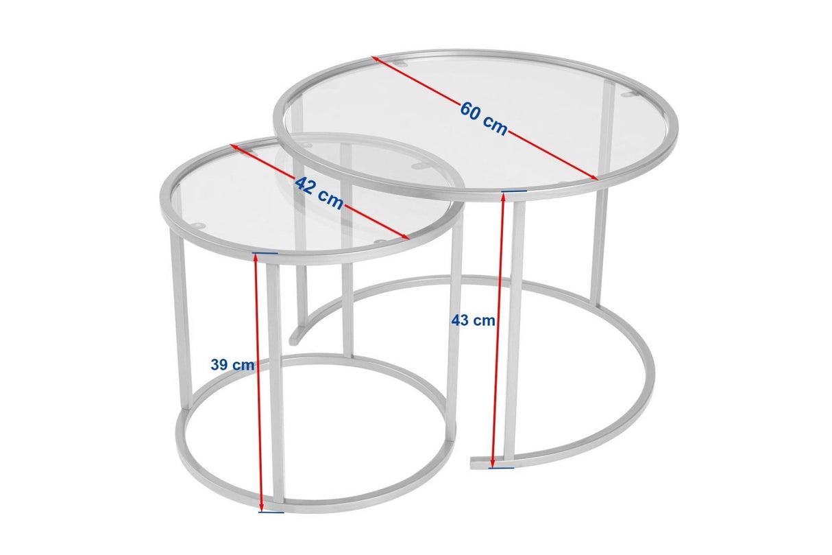 Modern Round Coffee Table Set of 2 Uru Black - Gray Glass - 60/42 cm 