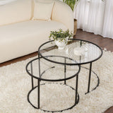 Modern Round Coffee Table Set of 2 Uru Black - Transparent Glass - 80/60 cm 