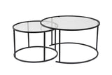 Modern Round Coffee Table Set of 2 Uru Black - Transparent Glass - 80/60 cm 