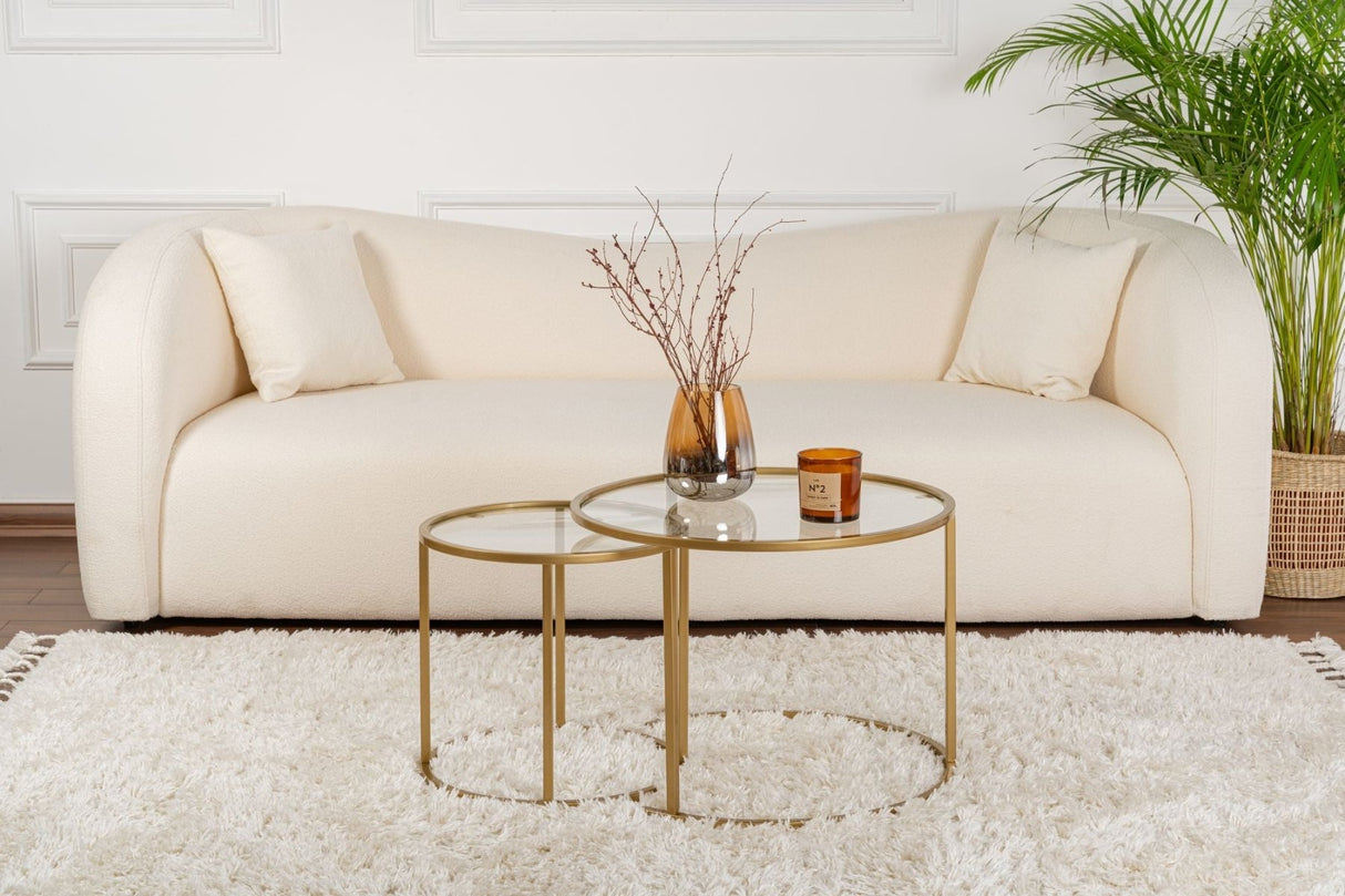 Modern Round Coffee Table Set of 2 Uru Gold - Transparent Glass - 60/42 cm 