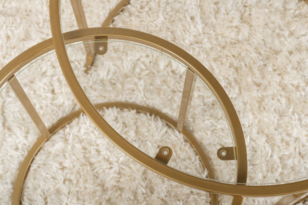 Modern Round Coffee Table Set of 2 Uru Gold - Transparent Glass - 60/42 cm 