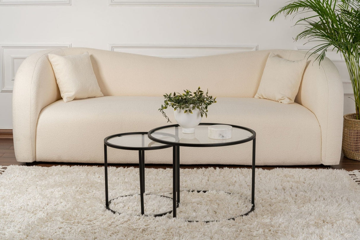 Modern Round Coffee Table Set of 2 Uru Black - Transparent Glass - 60/42 cm 