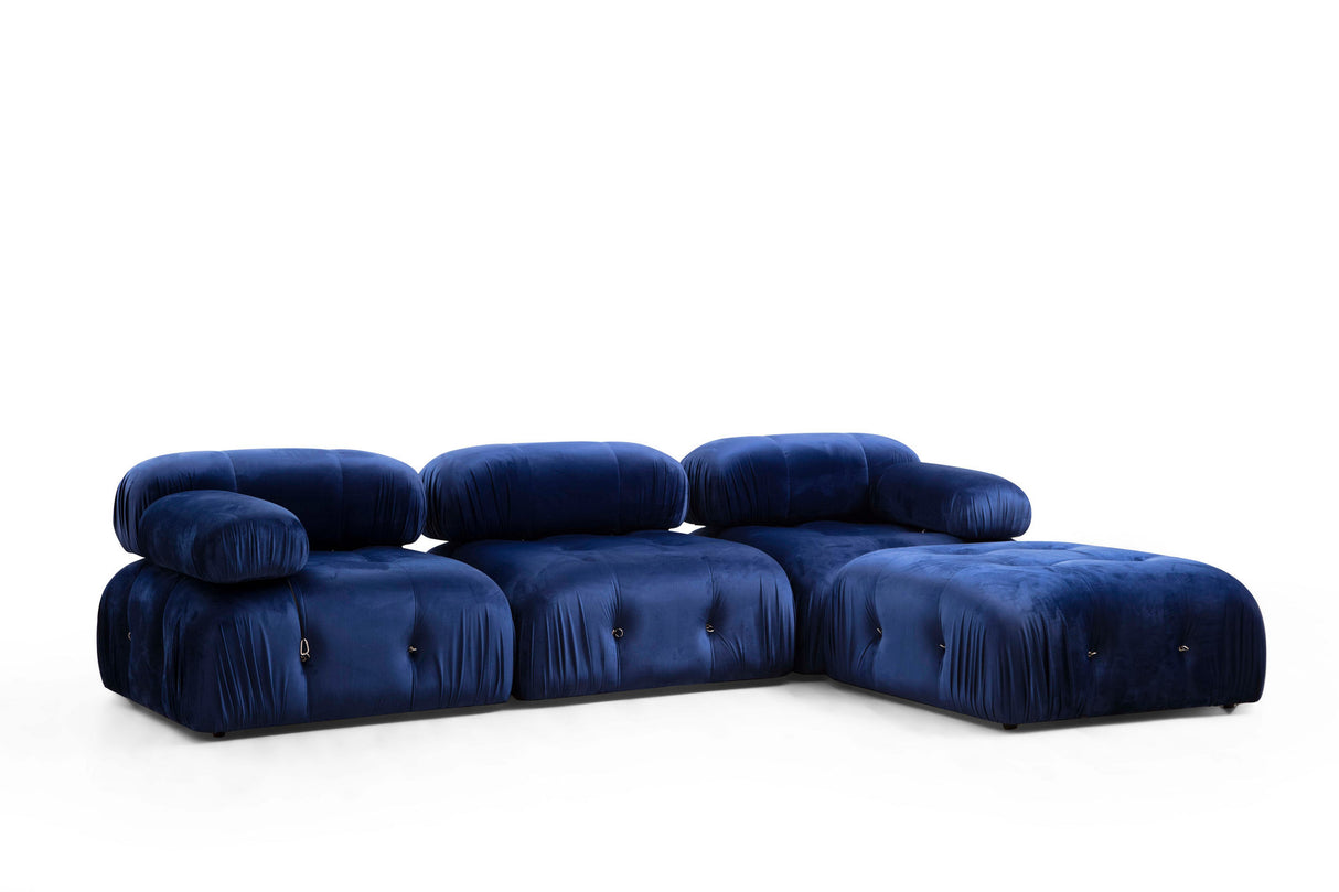 Modular Bank 3-seater with Hocker Bubble Velvet Blue