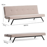 3-Seater Sofa Bed Zoly Cream Fabric - 180 cm - Without Armrests - Quilted 