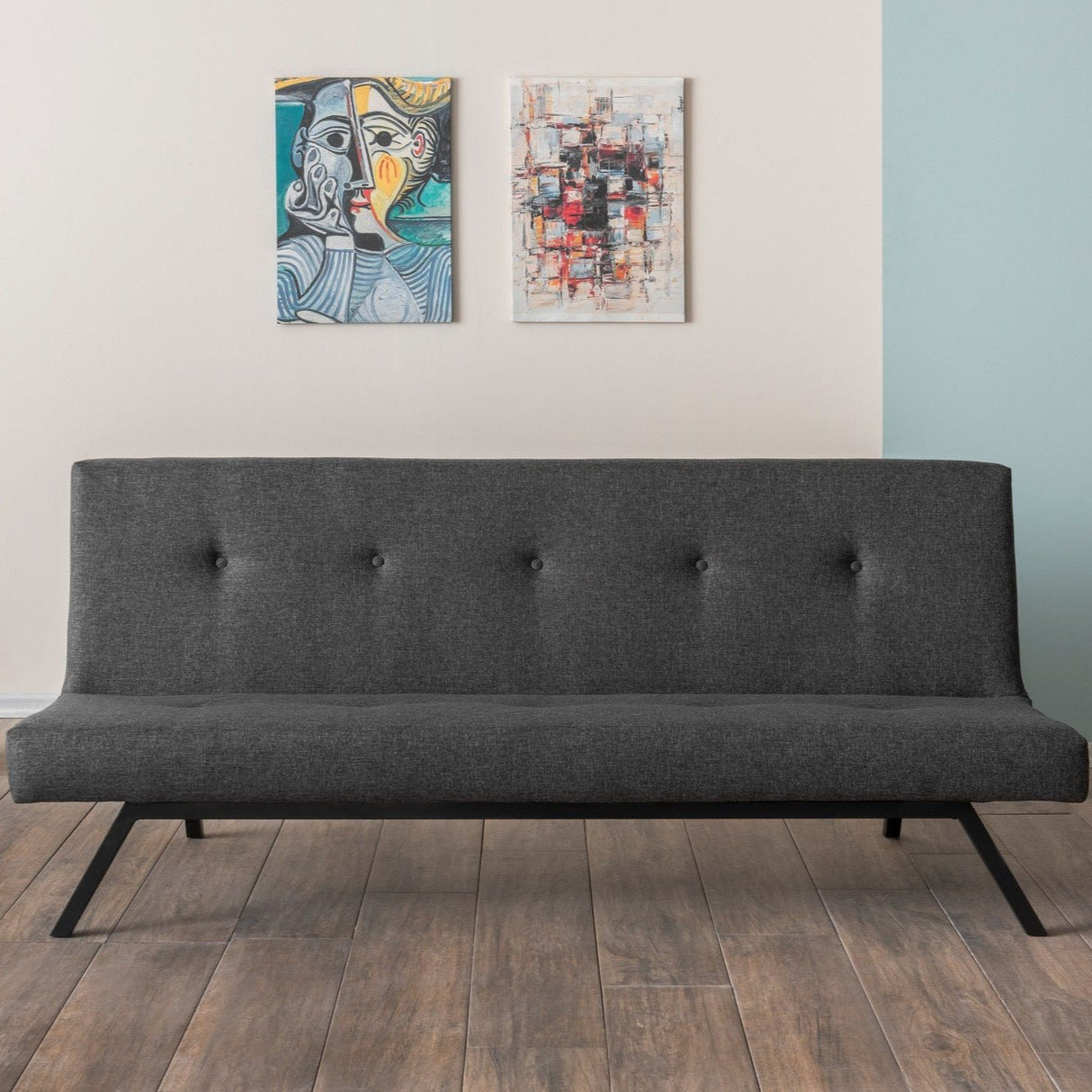 3-Seater Sofa Bed Zoly Anthracite Fabric - 180 cm - Without Armrests - Button-Tufted 