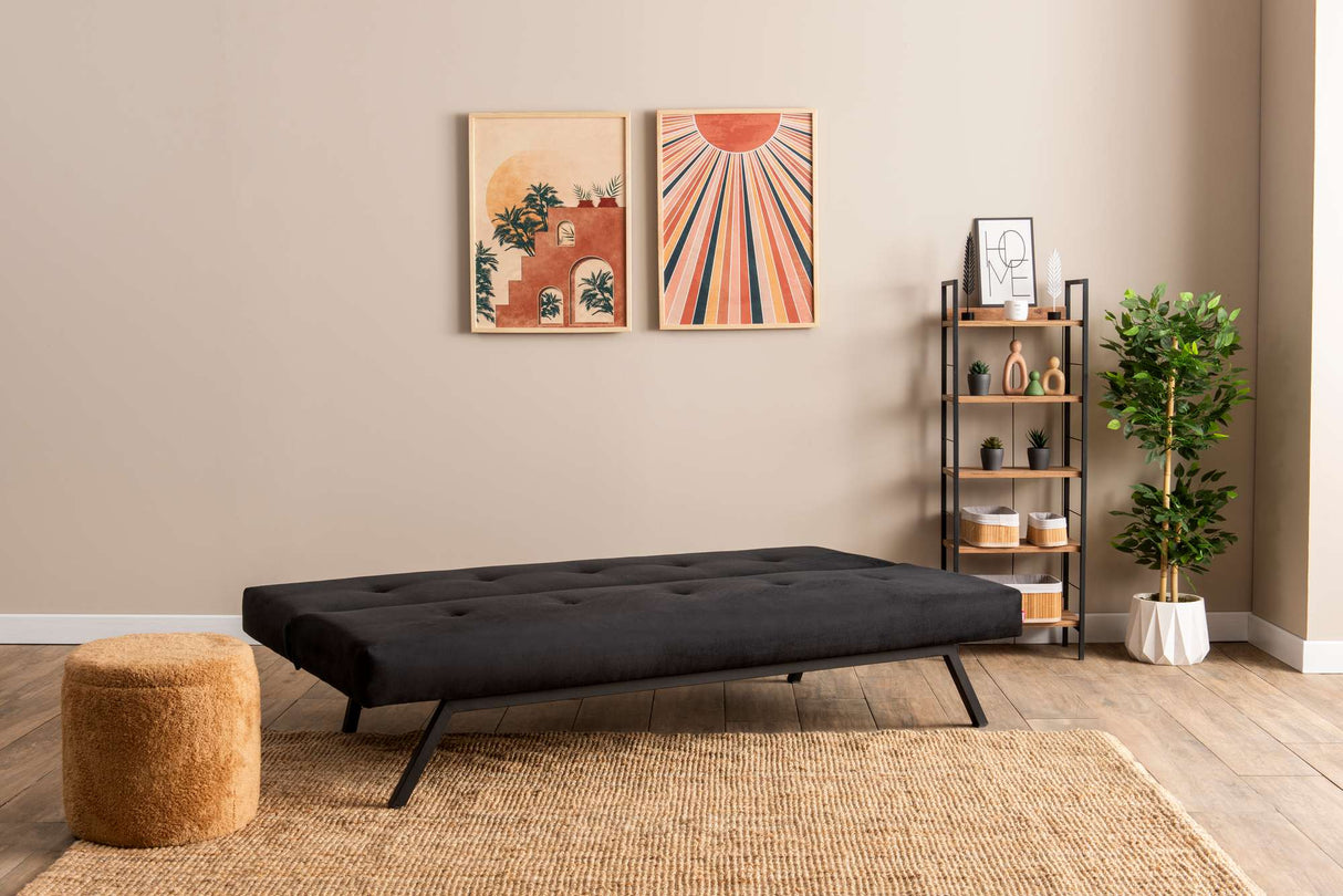 3-Seater Sofa Bed Zoly Black Fabric - 180 cm - Without Armrests - Button-Tufted 