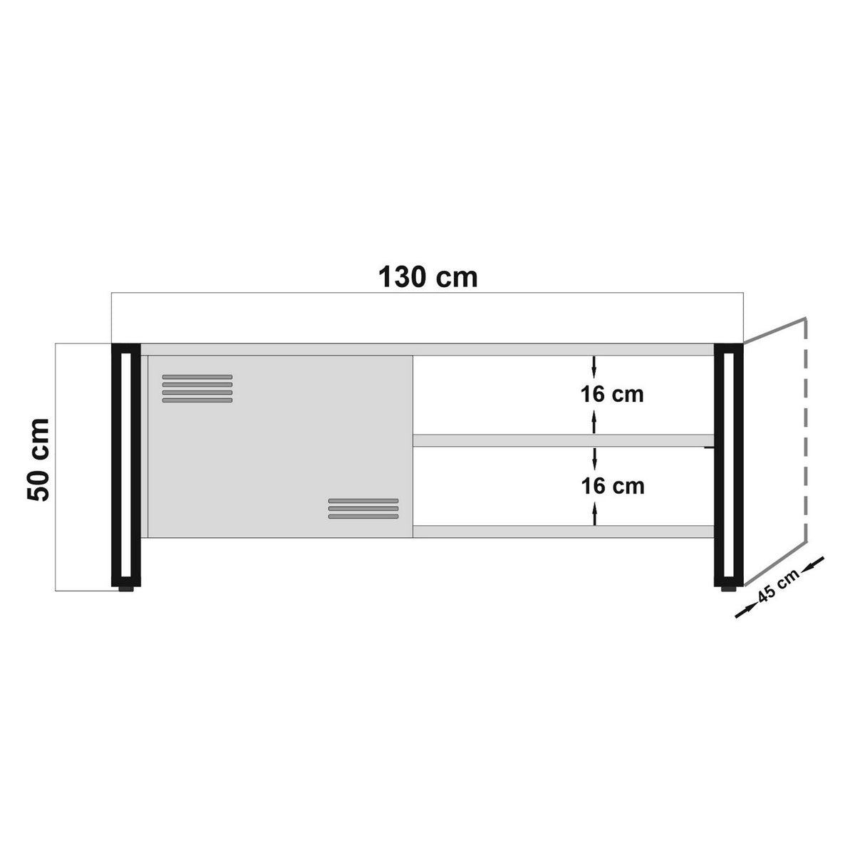 TV Furniture Cosmo Atlantic Pine Black Melamine 130x50x45 cm