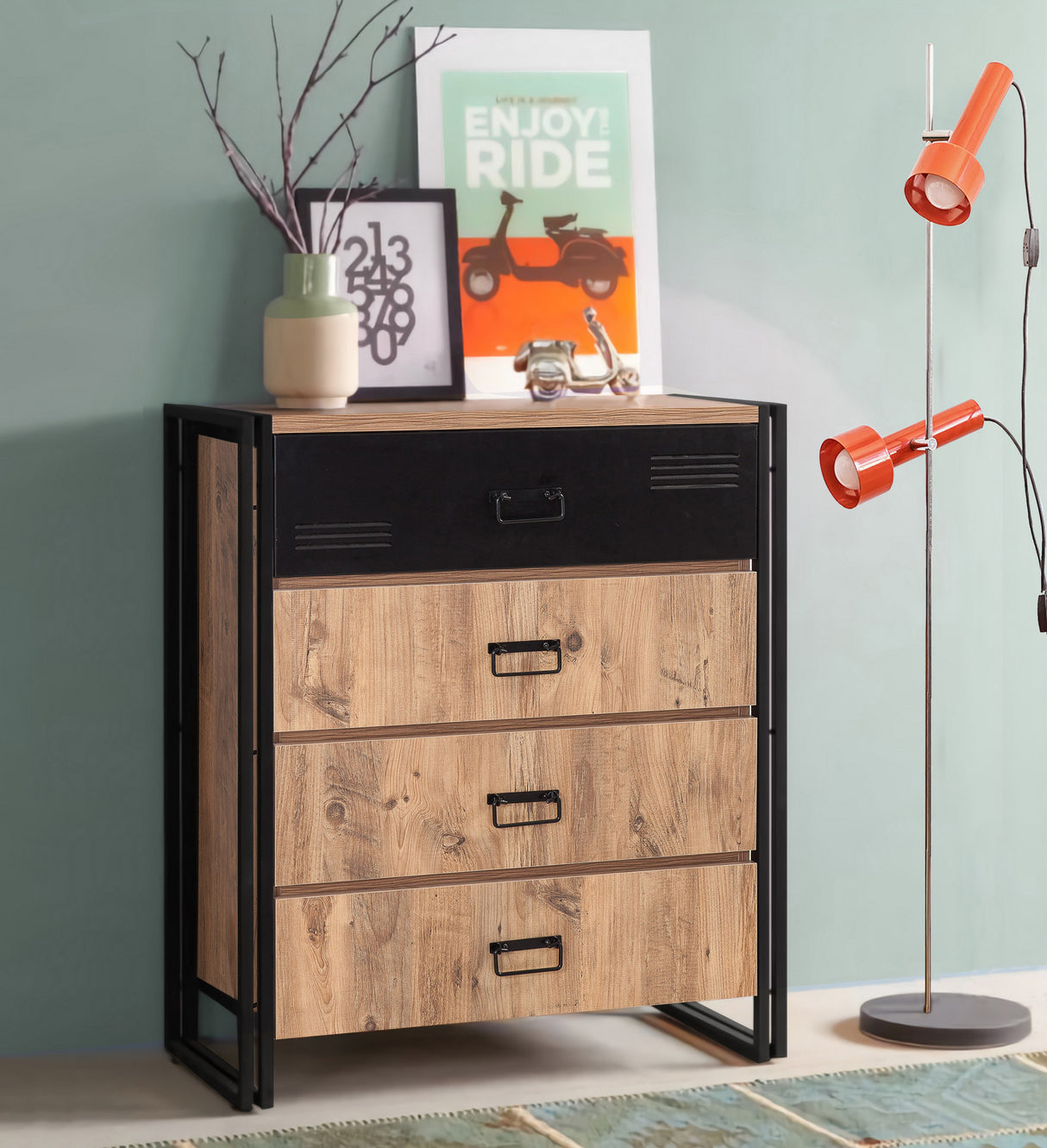 Chest of drawers cosmo Atlantic pine wood black melamine