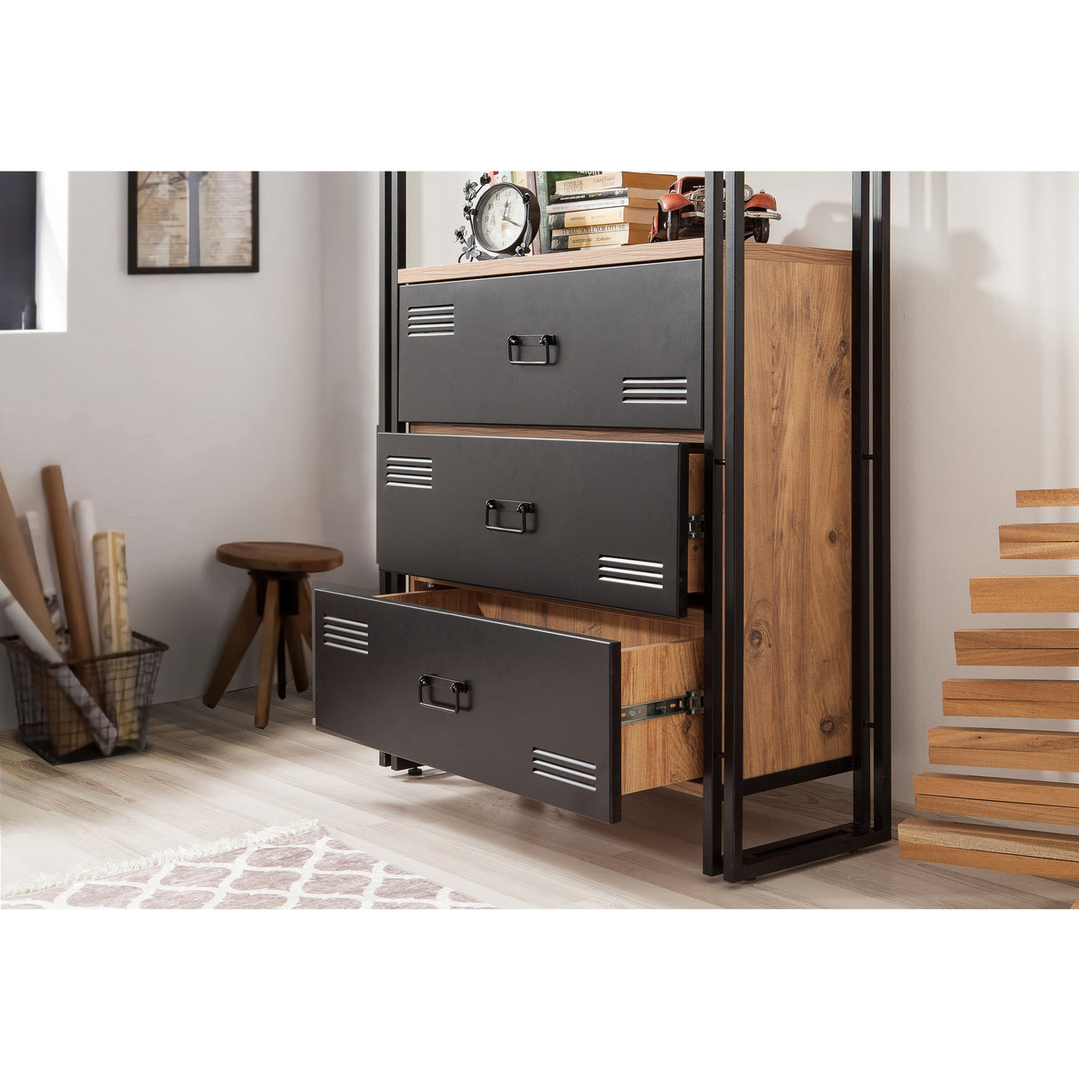 Bookcase Cosmo Atlantic Pine Black Melamine 90x180x35 cm