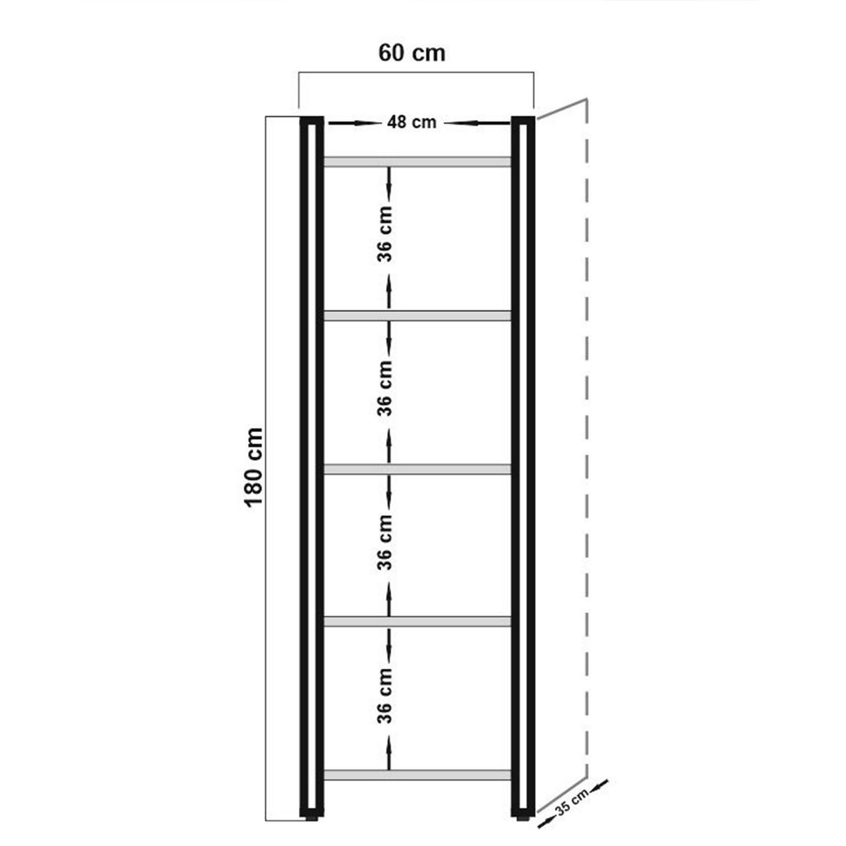 Bookcase Cosmo Atlantic Denhout Black Melamine 60x180x35 cm