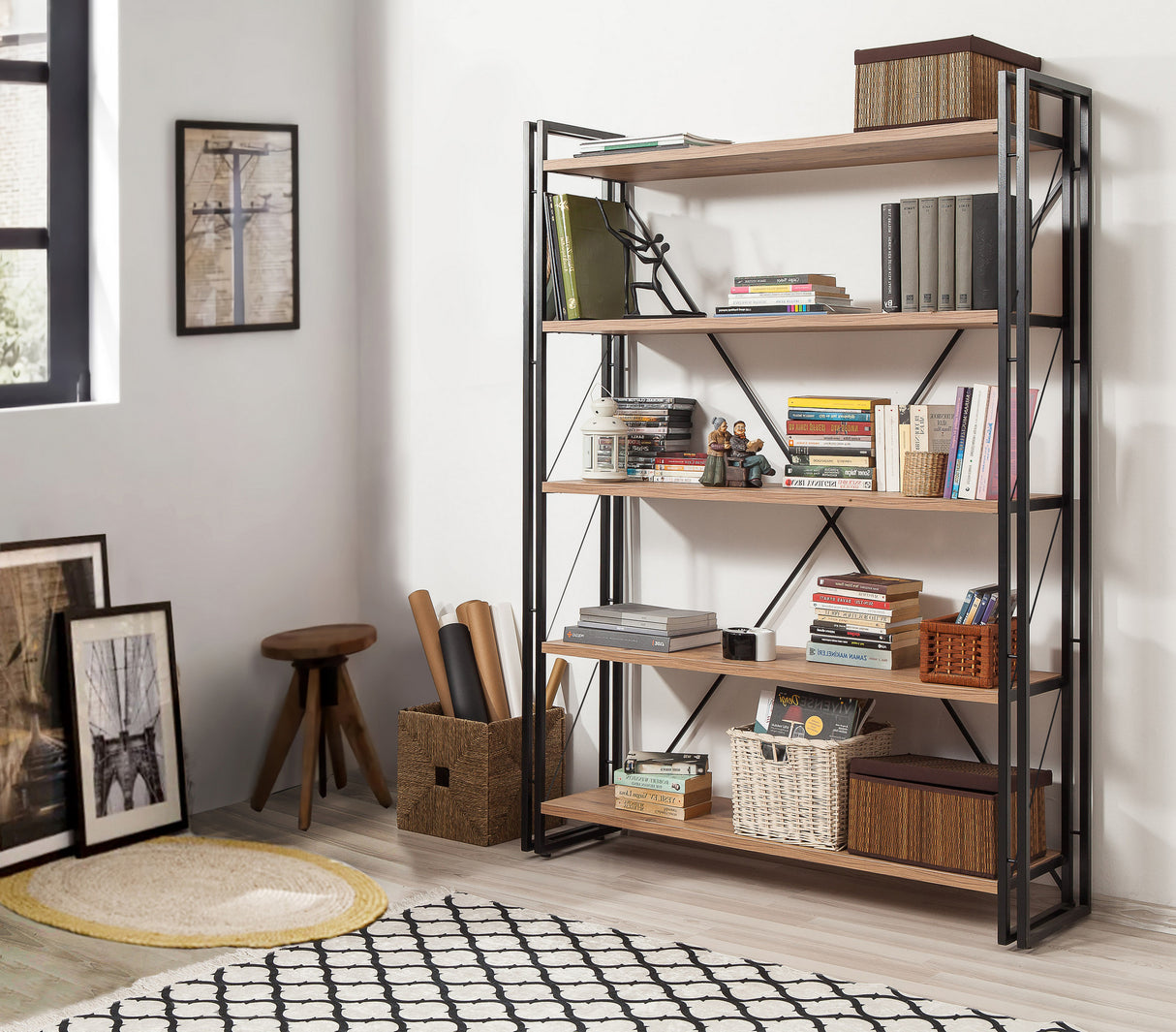 Bookcase Cosmo Atlantic Pine Black Melamine 130x180x35 cm