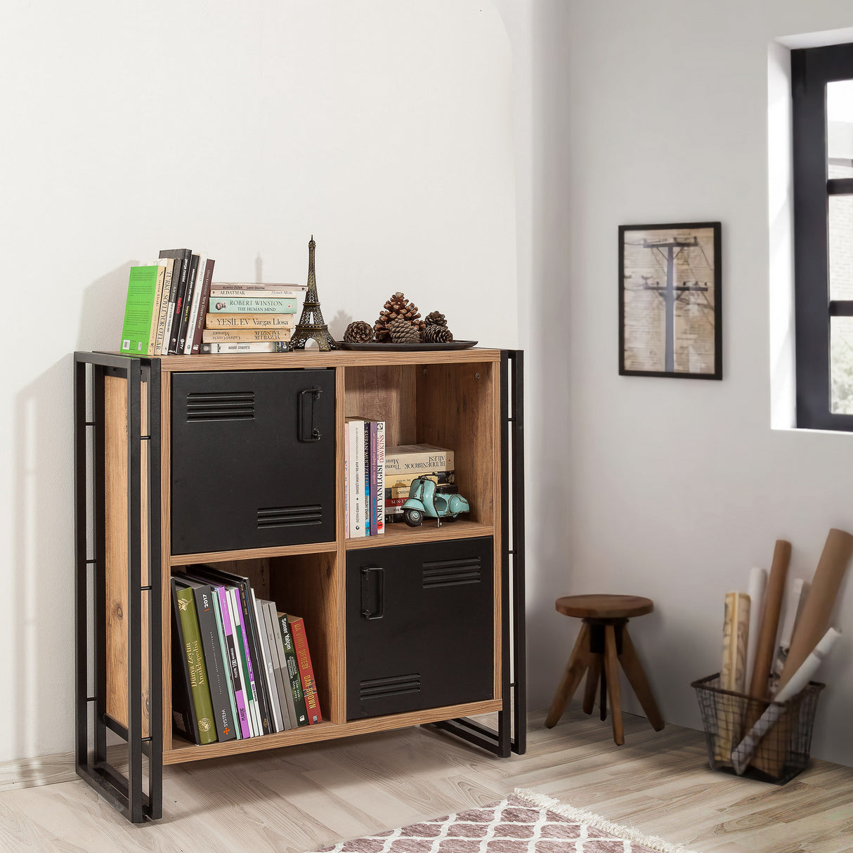 Bookcase Cosmo Atlantic Pine Black Melamine 89x89x35 cm