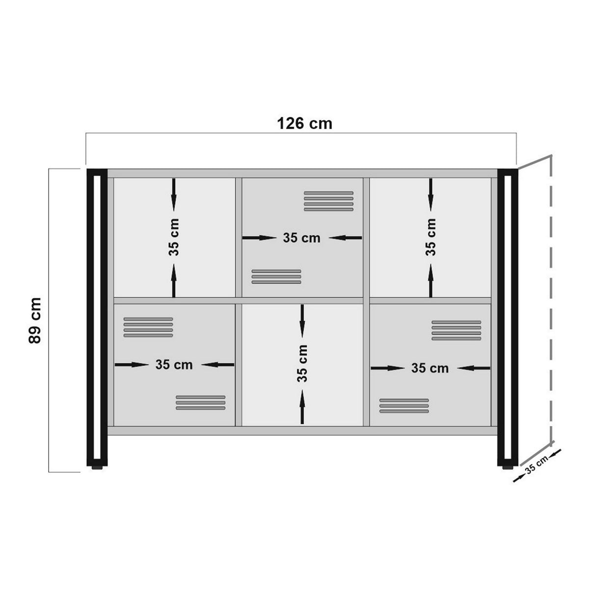 Bookcase Cosmo Atlantic Pine Black Melamine 126x89x35 cm