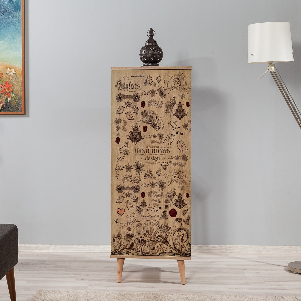 Shoe cabinet Filinta Sonoma Oak drawing Melamine 50x135x38 cm