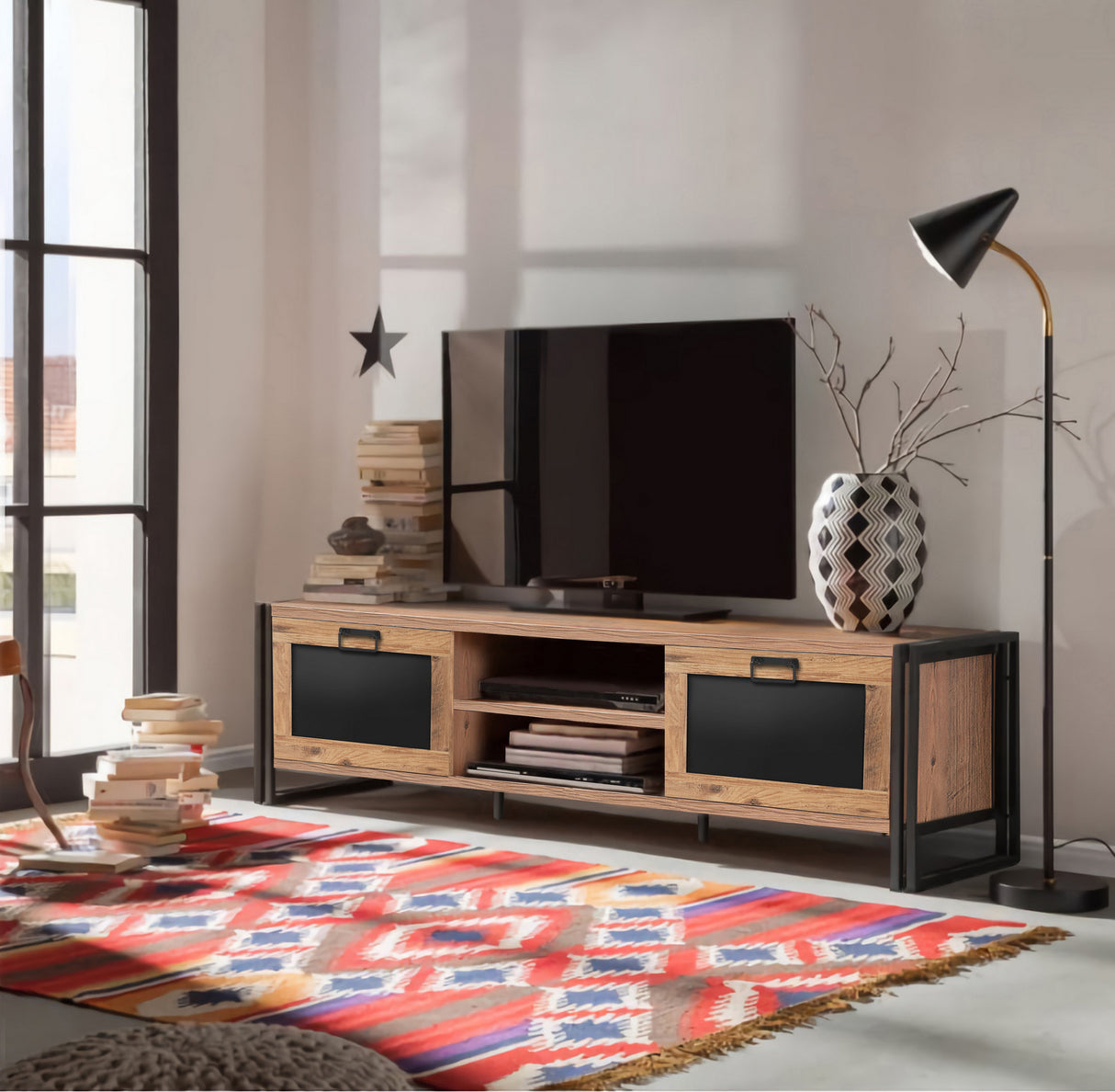 TV Furniture Arcas Atlantic Pine Black Melamine 180x50x45 cm