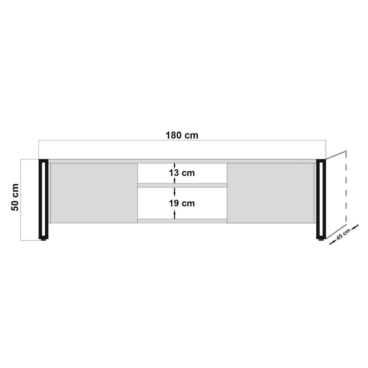 TV Furniture Arcas Atlantic Pine Black Melamine 180x50x45 cm