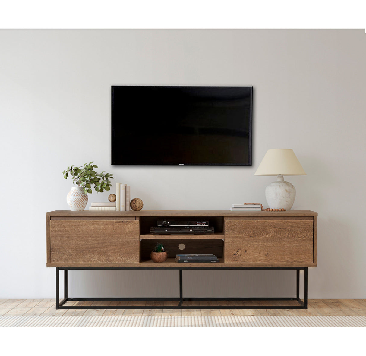 TV Furniture Rodez Walnut Black Melamine 140x50x40 cm