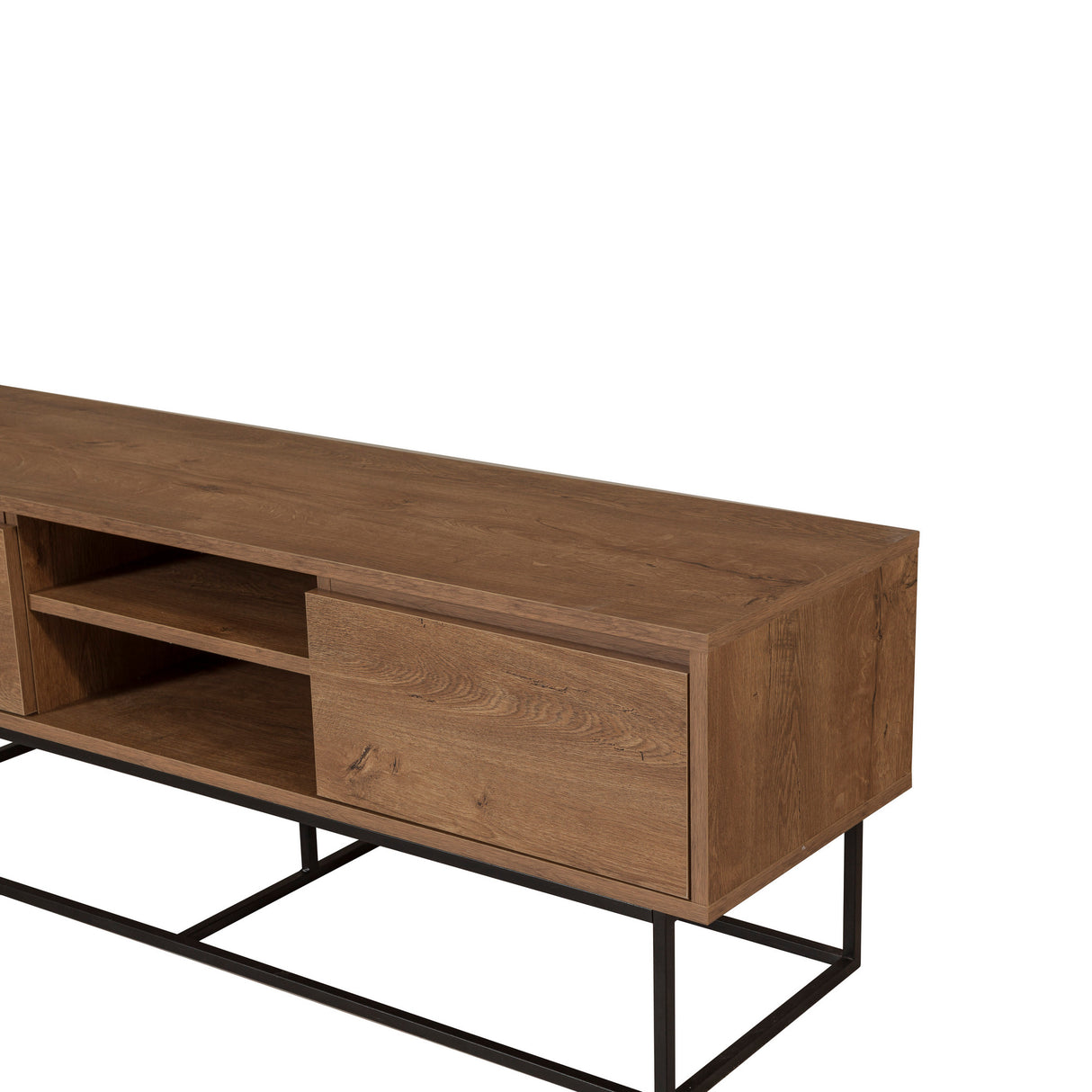 TV Furniture Rodez Walnut Black Melamine 140x50x40 cm