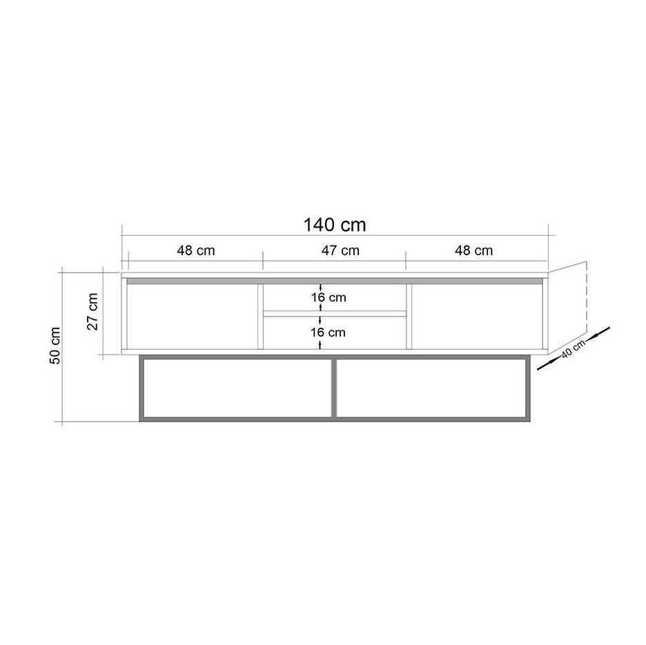 TV Furniture Rodez Walnut Black Melamine 140x50x40 cm