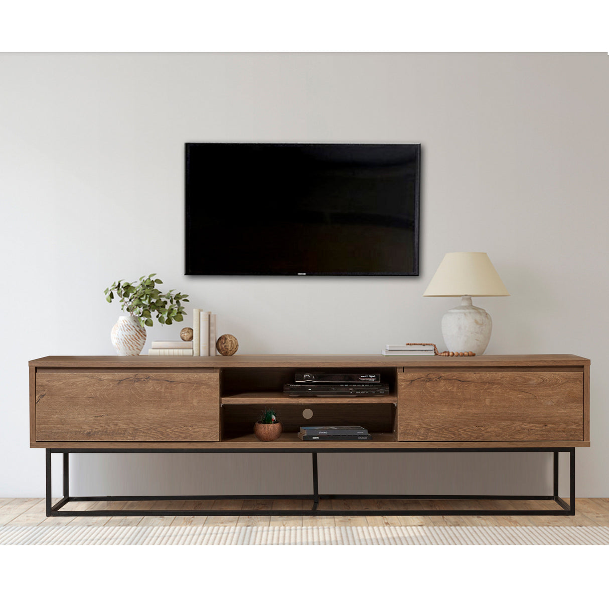 TV Furniture Rodez Walnut Black Melamine 180x50x40 cm