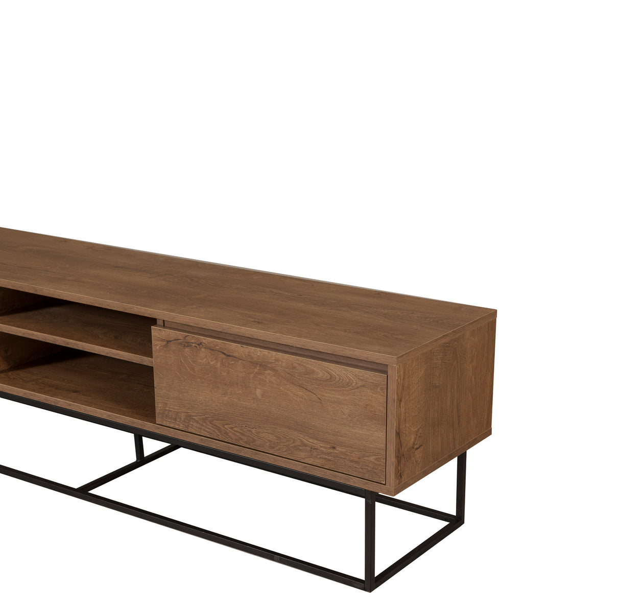 TV Furniture Rodez Walnut Black Melamine 180x50x40 cm