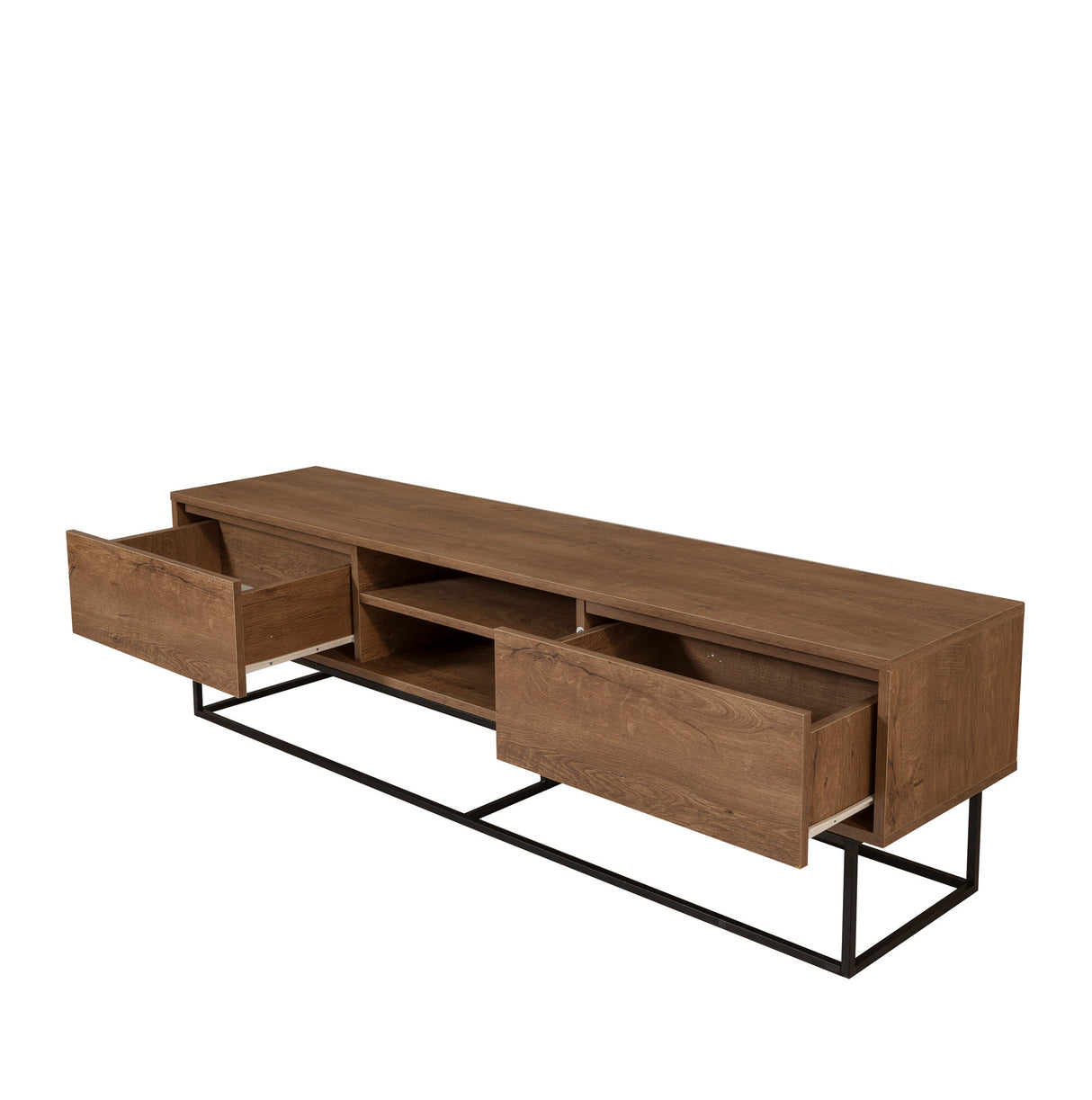 TV Furniture Rodez Walnut Black Melamine 180x50x40 cm