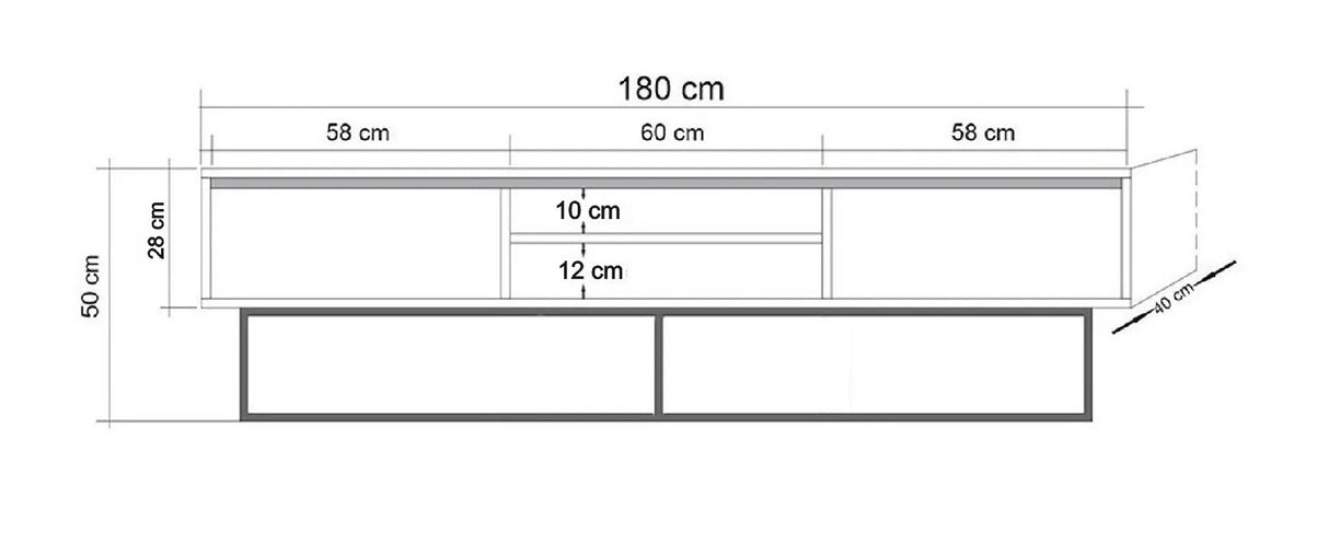 TV Furniture Rodez Walnut Black Melamine 180x50x40 cm