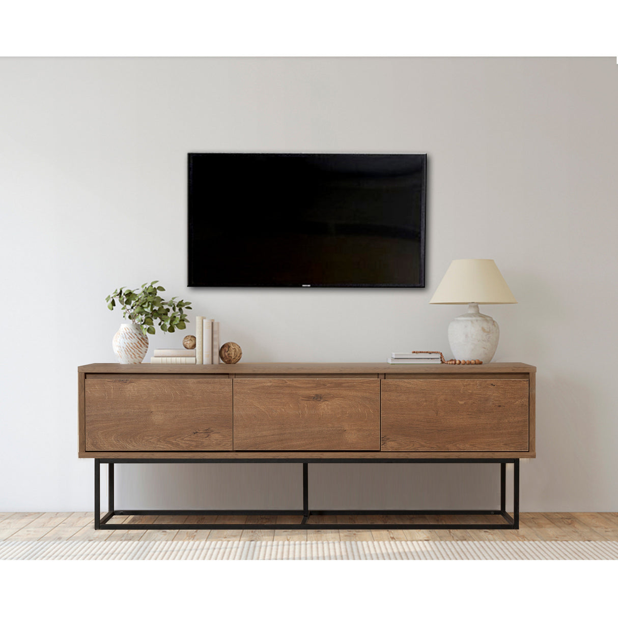 TV Furniture Milo Walnut Black Melamine 140x50x40 cm