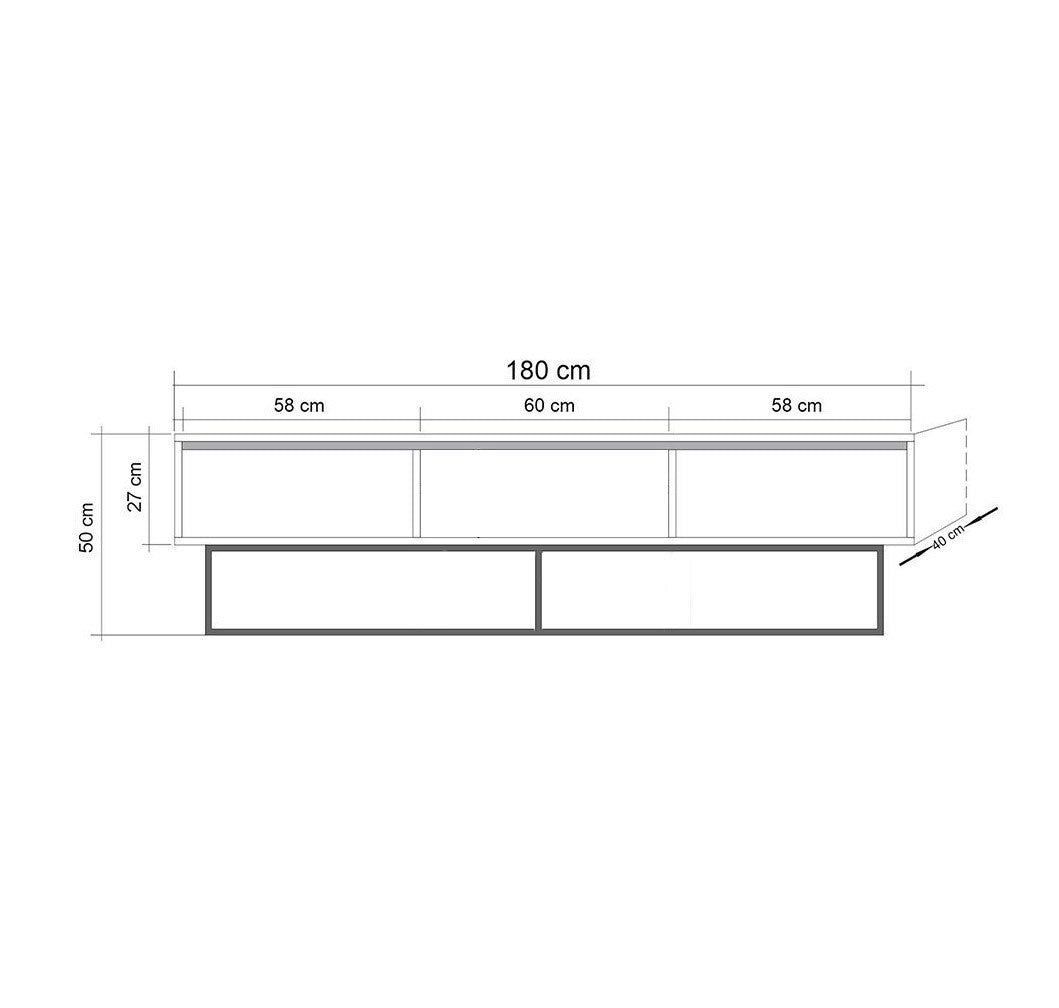 TV Furniture Milo Walnut Black Melamine 180x50x40 cm