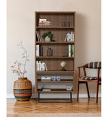 Bookcase Rea Walnut Black Melamine 80x182x36 cm