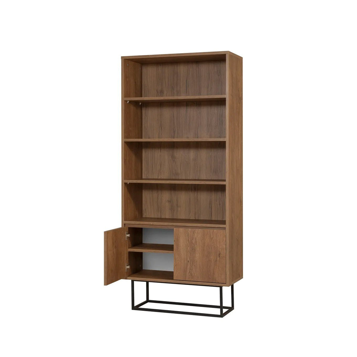 Bookcase Rea Walnut Black Melamine 80x182x36 cm