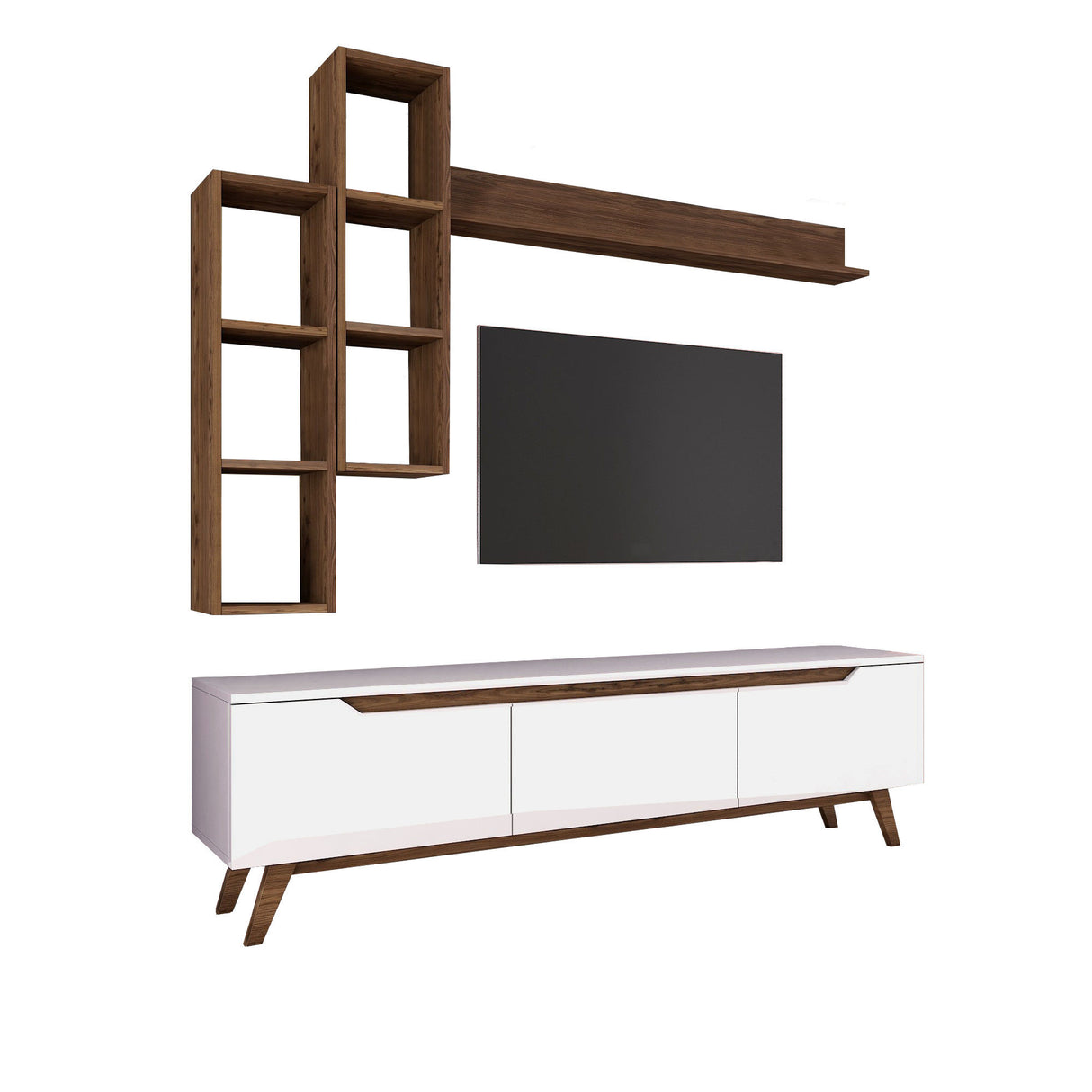 TV furniture set iona white dark walnut melamine 180x48.6x35 cm