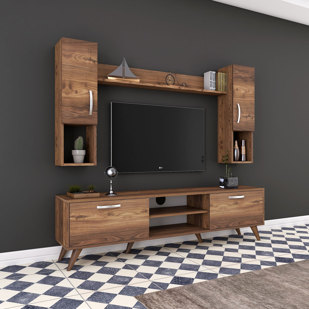 TV furniture set alta walnut melamine 180x48.6x35 cm