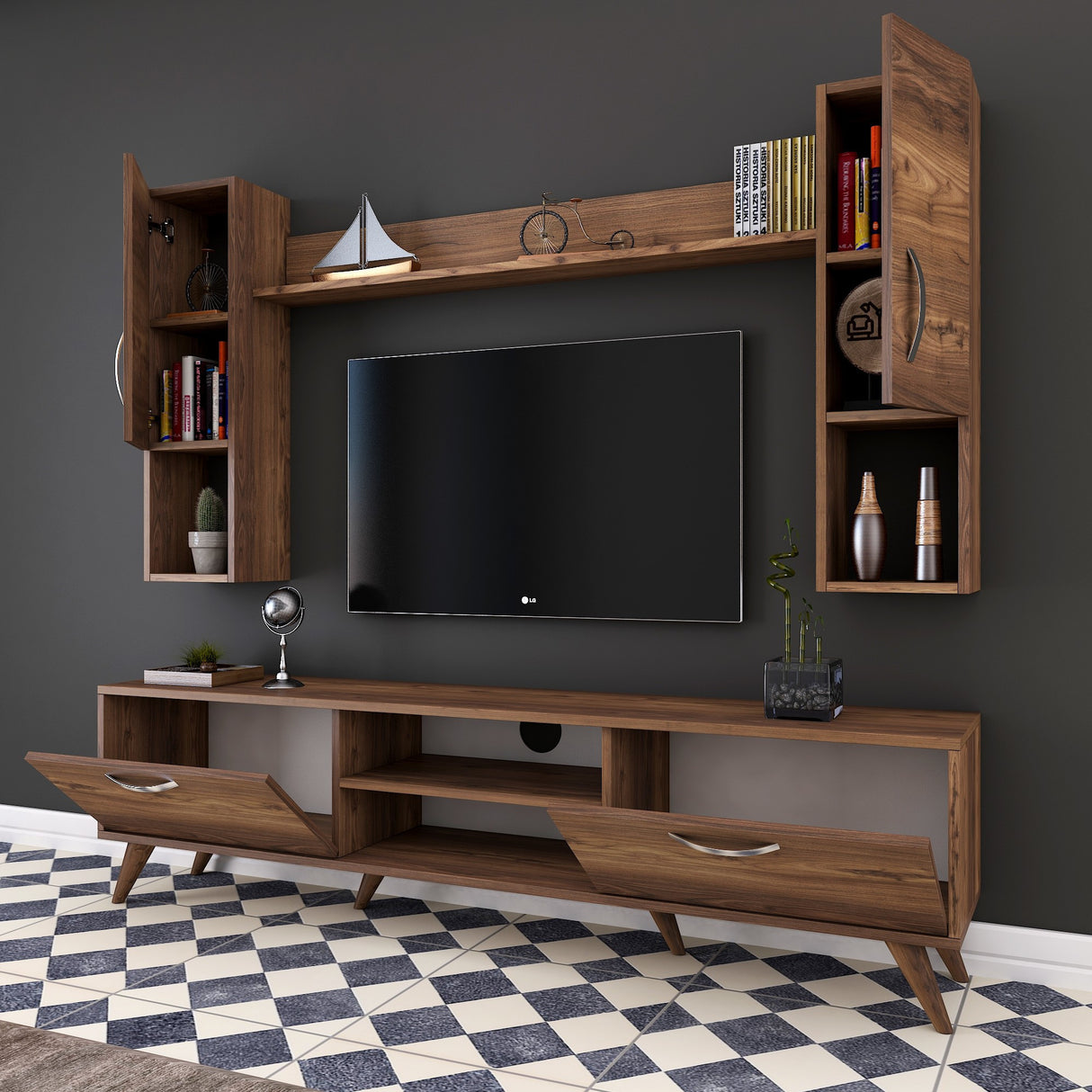 TV furniture set alta walnut melamine 180x48.6x35 cm