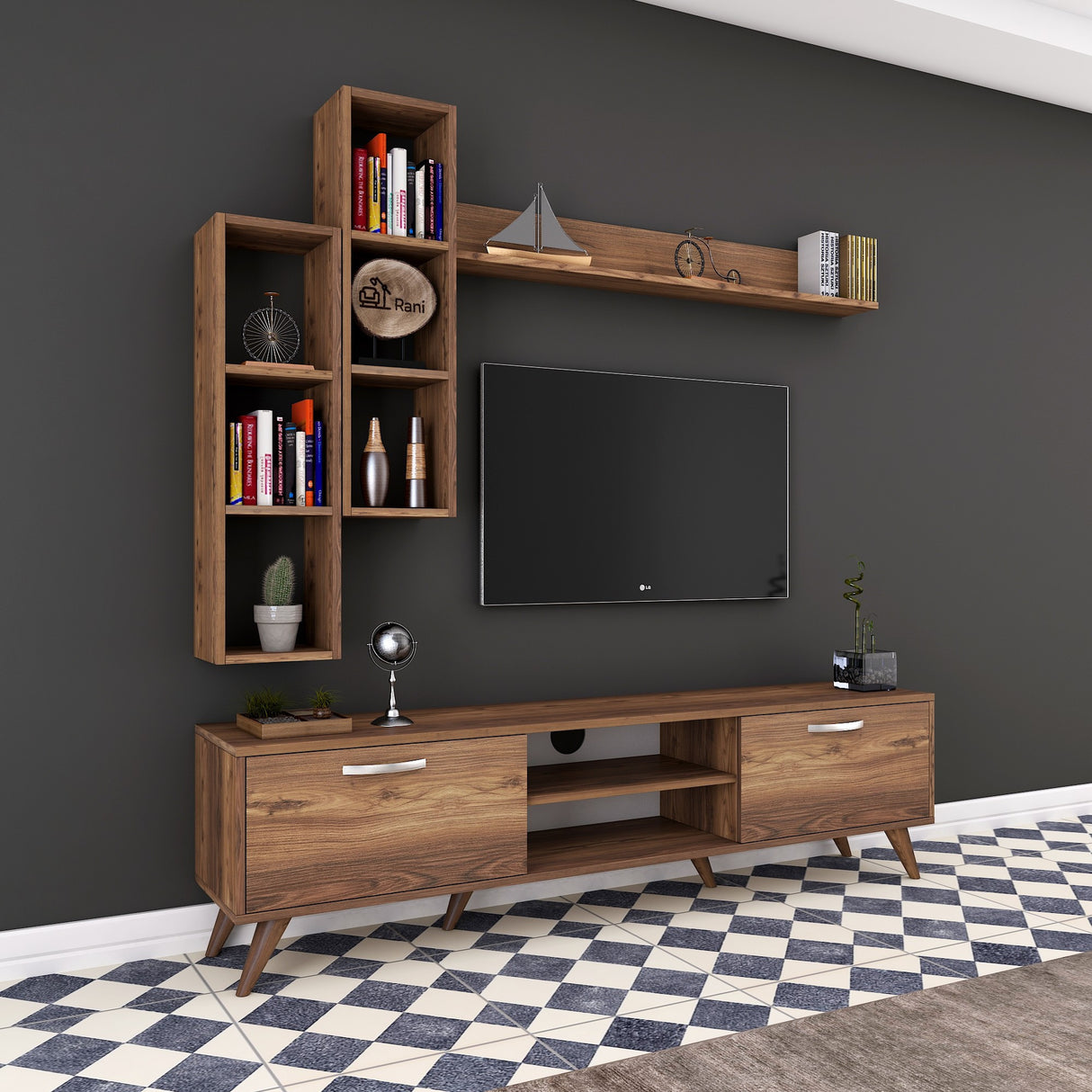 TV furniture set ion walnut melamine 180x48.6x35 cm