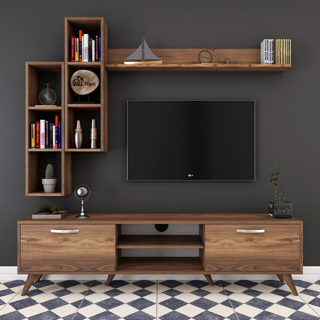 TV furniture set ion walnut melamine 180x48.6x35 cm