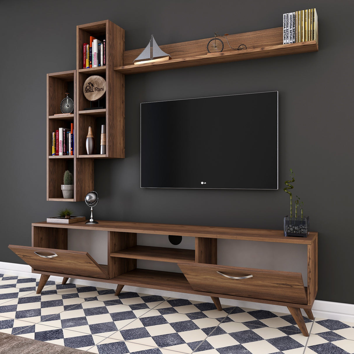 TV furniture set ion walnut melamine 180x48.6x35 cm