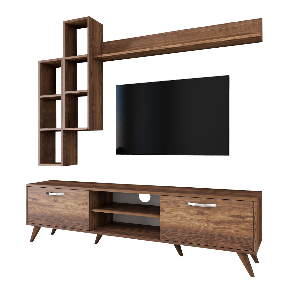 TV furniture set ion walnut melamine 180x48.6x35 cm