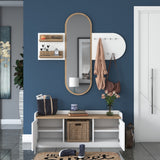 Furniture set Coat rack - Mirror - Shoe cabinet - White-Walnut Melamine 
