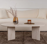Oval Coffee Table Travertine look Sabla - 119x60 