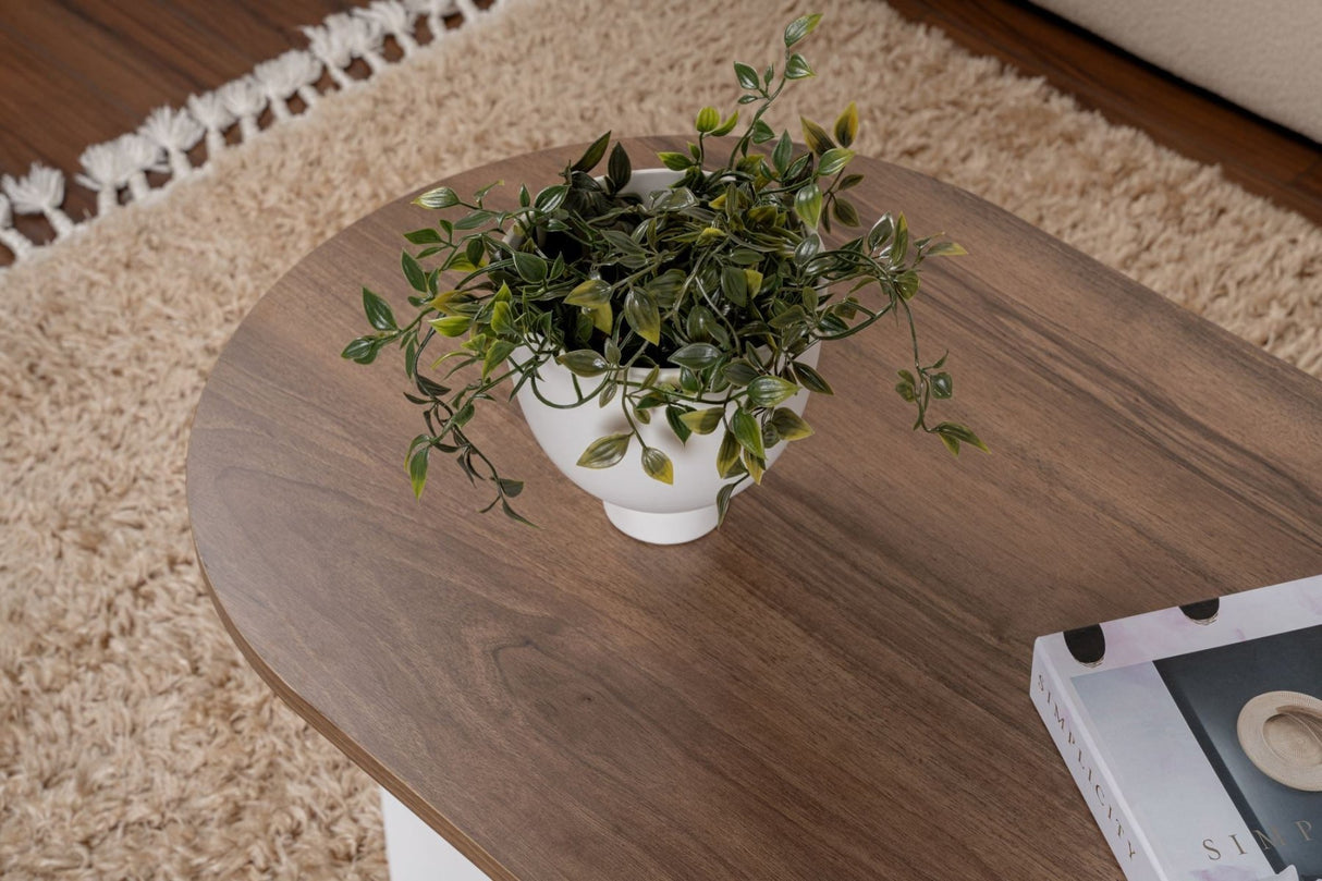 Oval Coffee Table Walnut Look - White Leg - Sabla - 119x60 