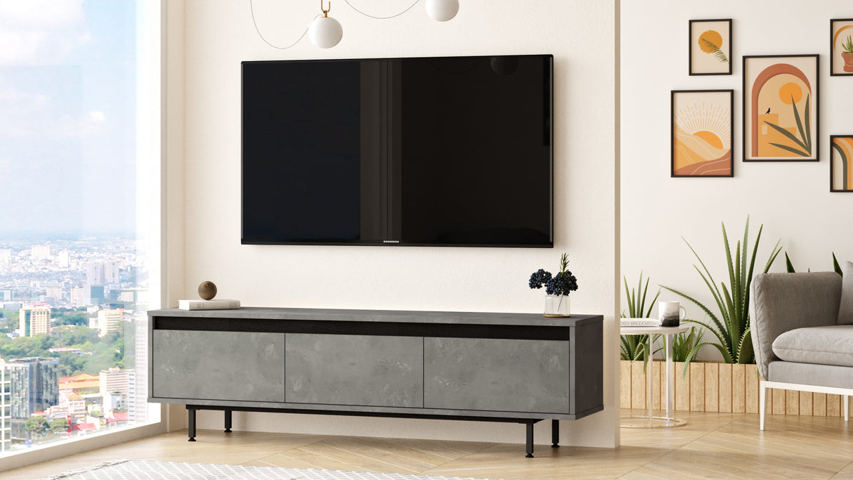 TV Furniture Maya Silver Black Melamine 160x45.2x35.5 cm