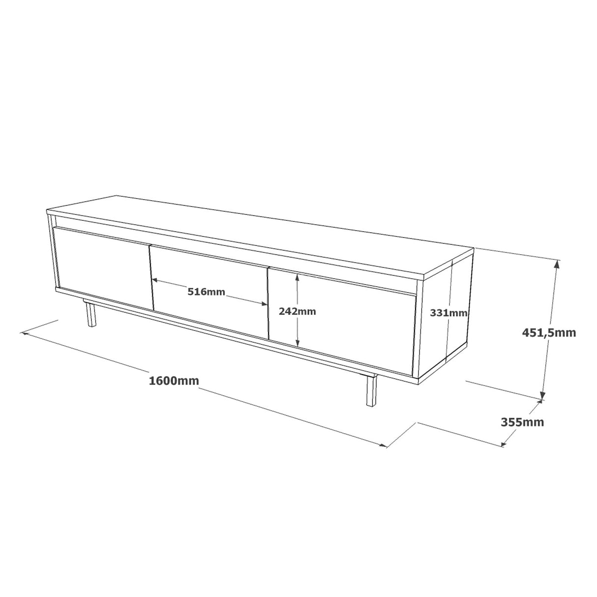 TV Furniture Maya Silver Black Melamine 160x45.2x35.5 cm