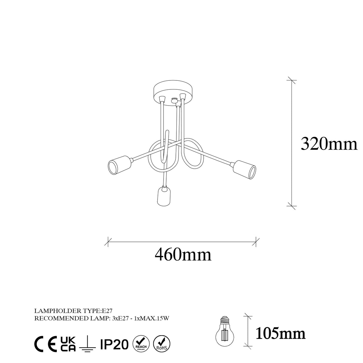 3-Light Black Metal Pendant Lamp Pulse 