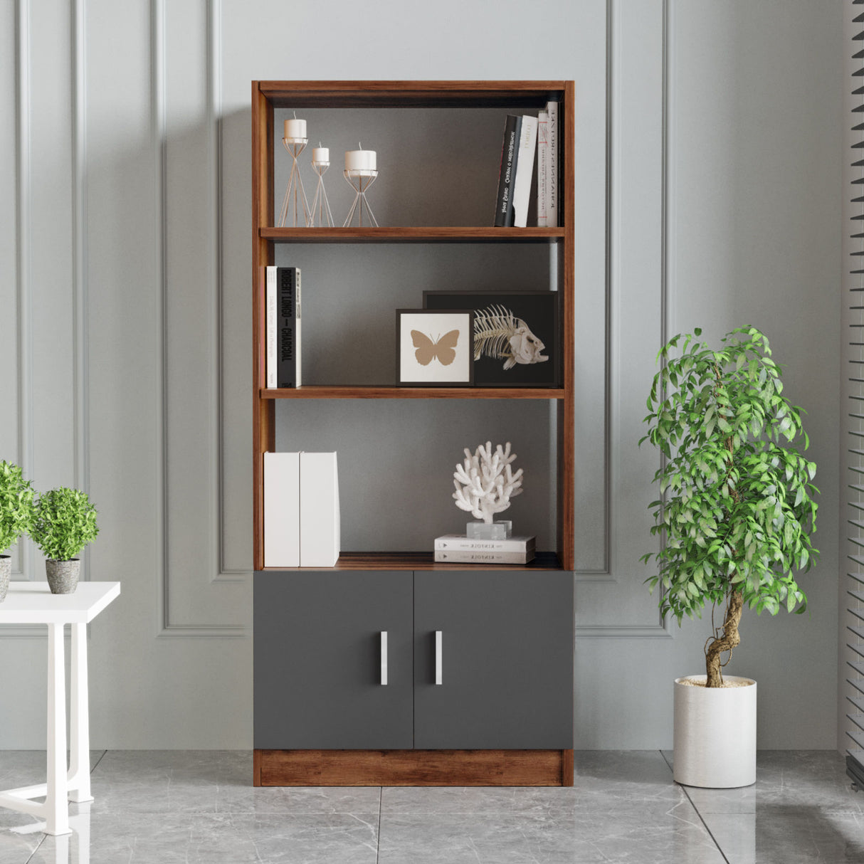 Bookcase Aventur Walnut Anthracite Melamine 63.6x140x37.6 cm