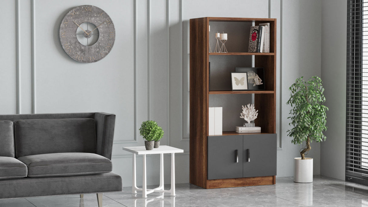 Bookcase Aventur Walnut Anthracite Melamine 63.6x140x37.6 cm